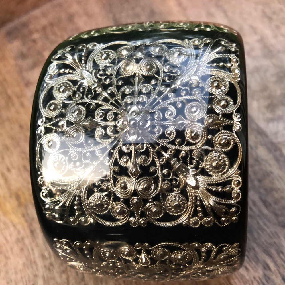 Rare Vintage Etro Black & Gold Scroll Inlay Wide Bang… - Gem